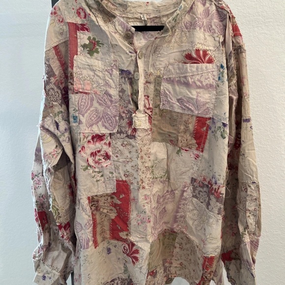 Magnolia Patchwork Casual Shirt - Red and Cream (item 12.2) - Picture 1 of 6